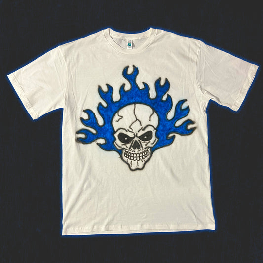 1 of 1 Airbrush BLUE SKULL FLAMES Tee (XL)