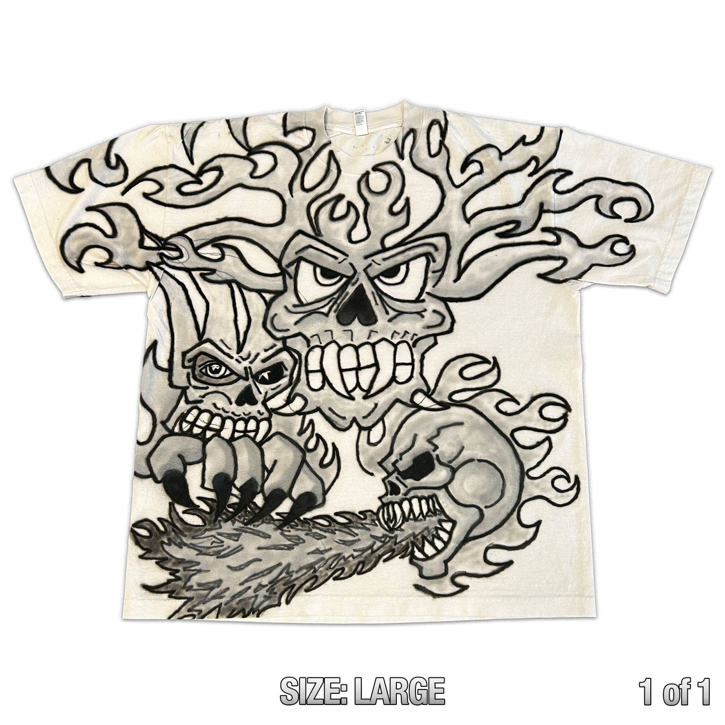 1 of 1 Airbrushed Heavy Weight Tee !TRI-SKELETON! (Large)