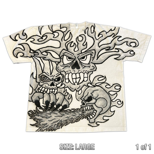 1 of 1 Airbrushed Heavy Weight Tee !TRI-SKELETON! (Large)