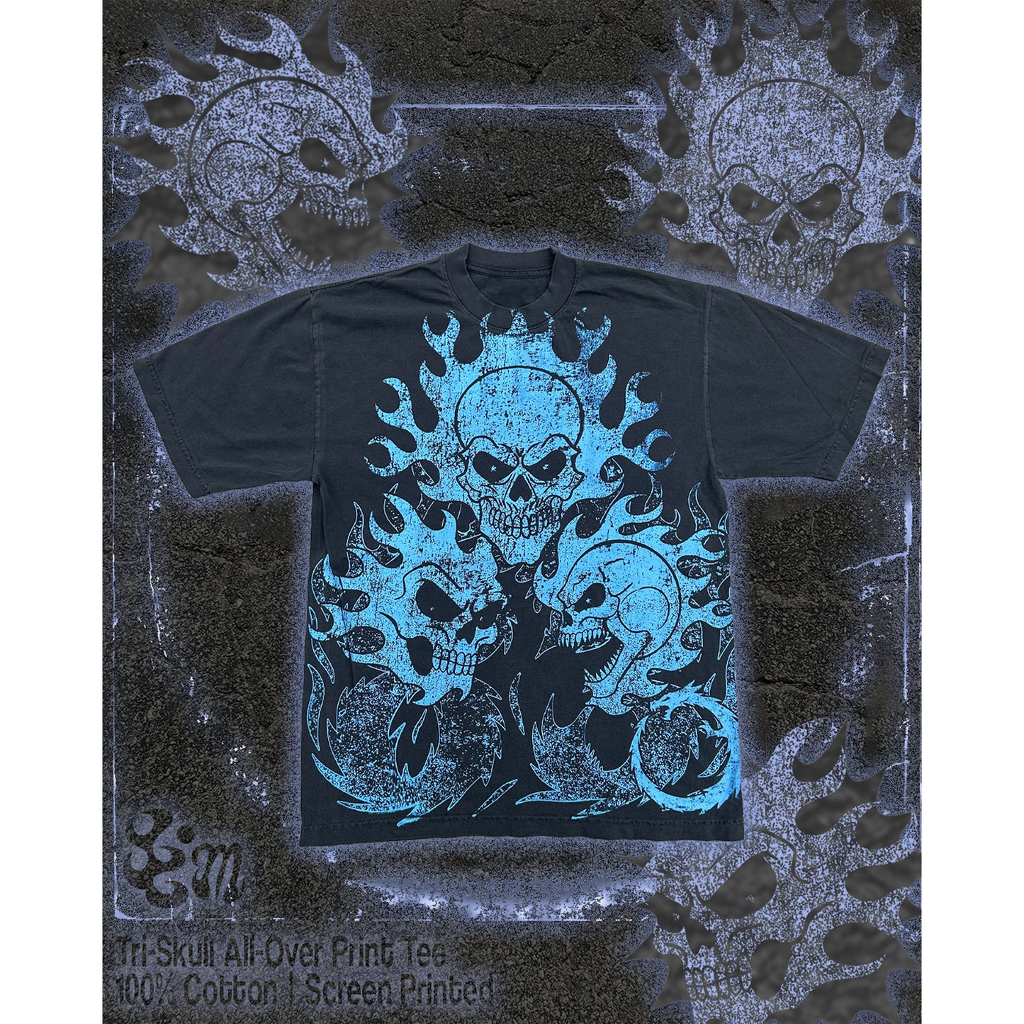 BLUE FLAME SKULL TEE