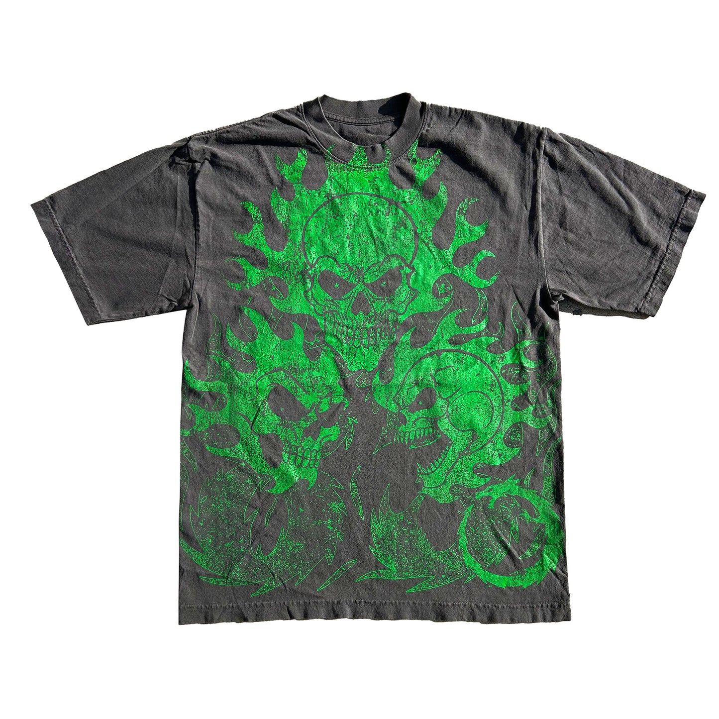 GREEN FLAME SKULL TEE