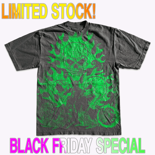 GREEN FLAME SKULL TEE