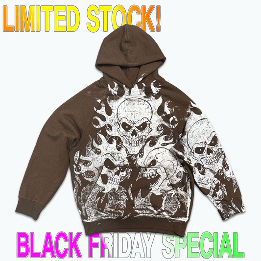 XTRA HEAVYWEIGHT BROWN SKULL HOODIE! (SIZE: MEDIUM)