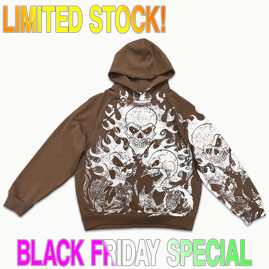 XTRA HEAVYWEIGHT BROWN SKULL HOODIE! (SIZE: XL)